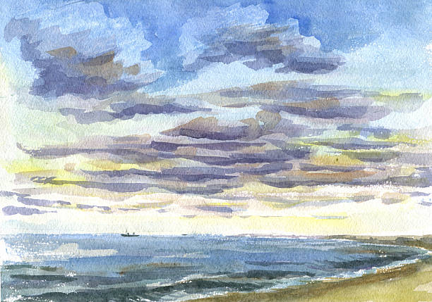 istock Clouds over the sea watercolor painting 481307878