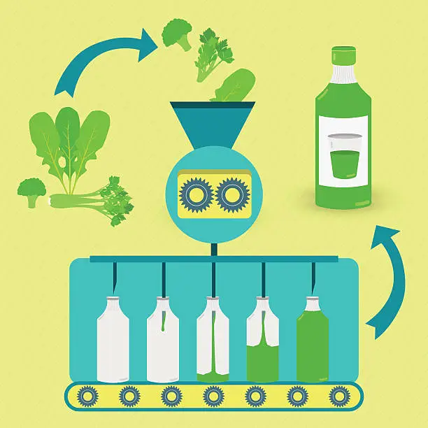 Vector illustration of Green juice fabrication process