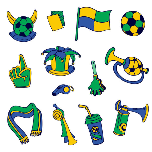 stockillustraties, clipart, cartoons en iconen met fan elements: soccer, football, brazil - hand drawn - internationaal voetbalevenement