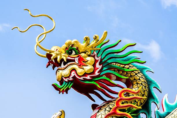 istock Chinese Dragon statue on the blue sky 481311786