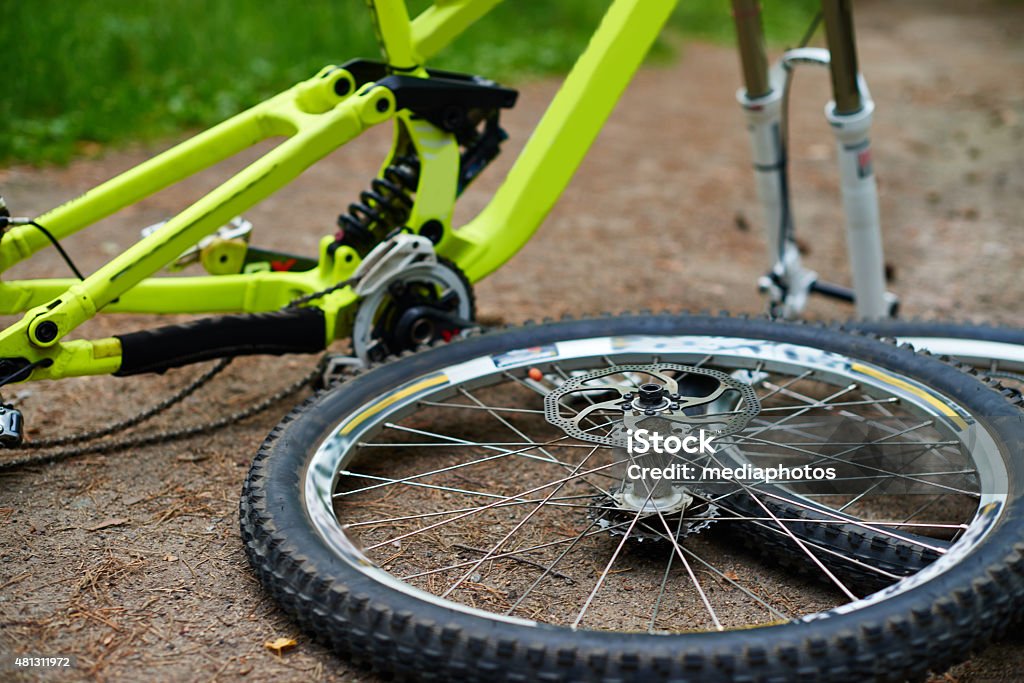 Bike taken apart Mountain bike taken apart lying on ground Bicycle Stock Photo