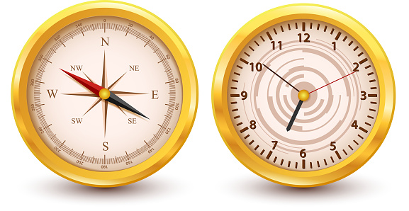 Gold luxury Clock and Compass illustration