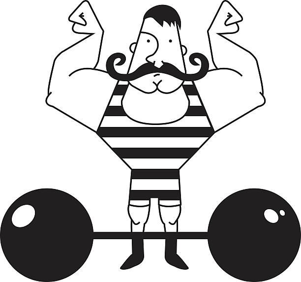 zirkus-athlet mit langhantel. kontur - circus strongman men muscular build stock-grafiken, -clipart, -cartoons und -symbole