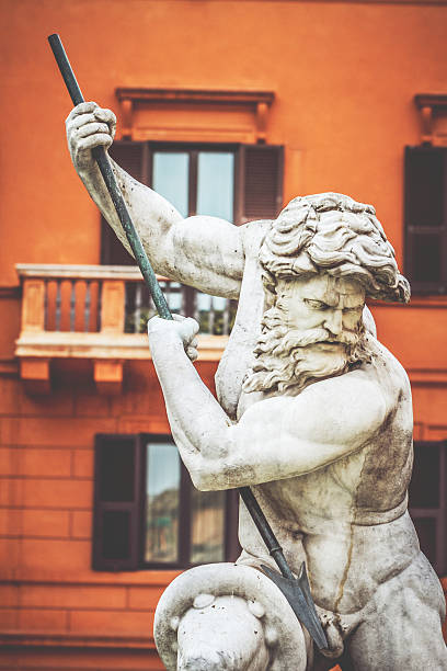 neptune estatua en piazza navona en roma - piazza navona rome neptune copy space fotografías e imágenes de stock