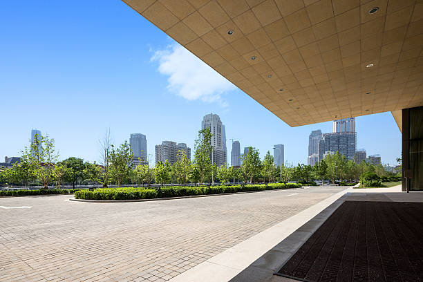 istock modern building exterior with brick road floor 481312984
