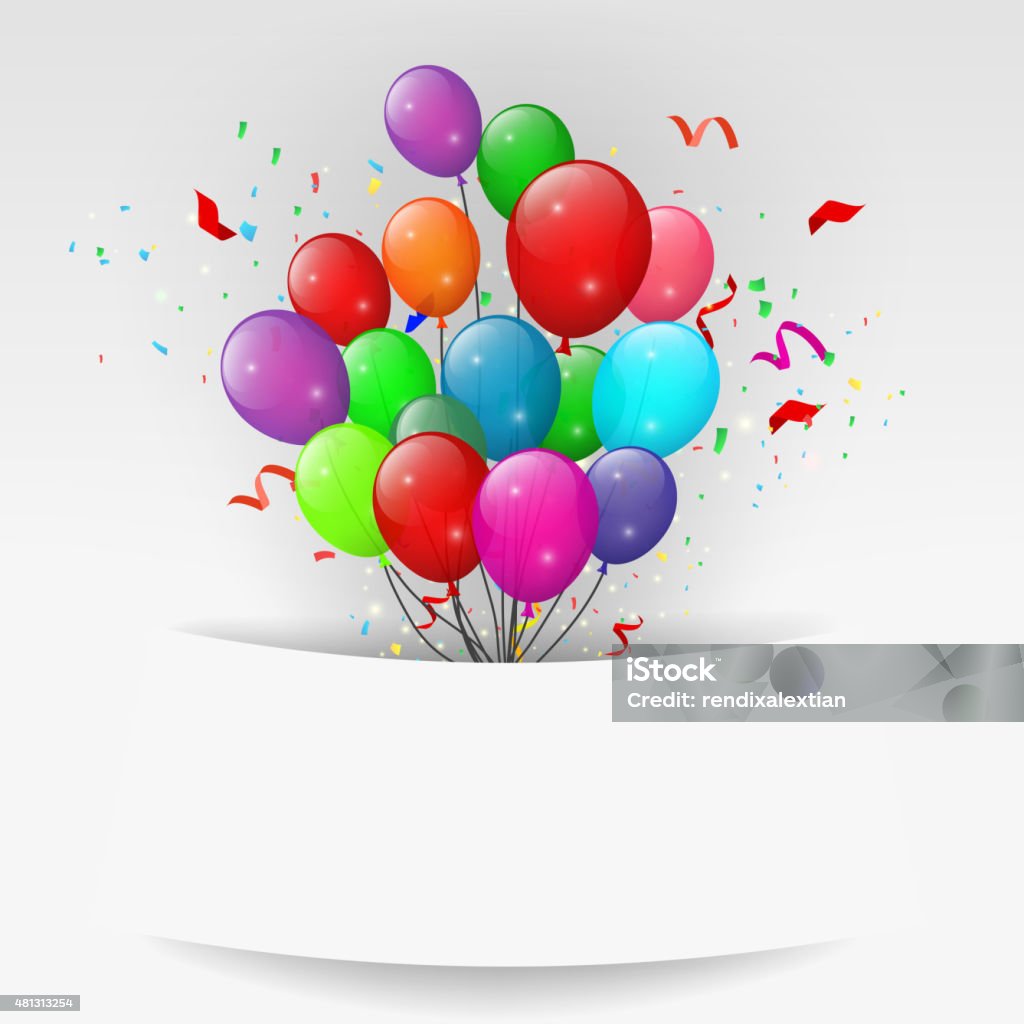 Balloons With Confetti Happy Birthday Banner Stock Illustration ...