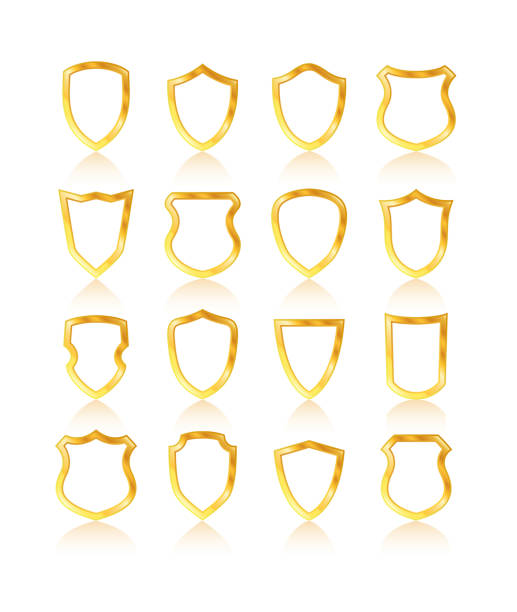 Set of different shield shapes icons with reflection Vector Illustration Of Set of different shield shapes icons with reflection shooting guard stock illustrations