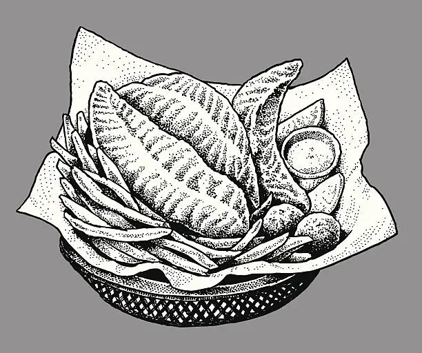 Vector illustration of Fish and Chips - Meal, Dinner, Food