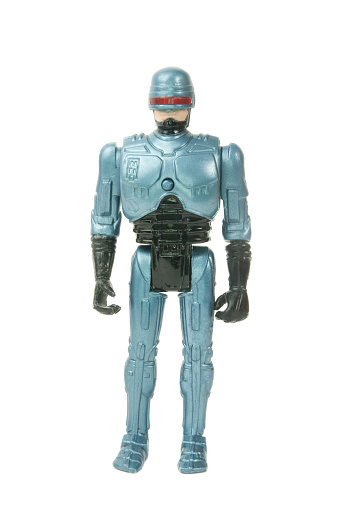 Adelaide, Australia - May 04, 2015: A studio shot of a Robocop Action Figure. A popular movie from the 1980's which has recently been remade. Merchandise from movies are highly sought after collectables.