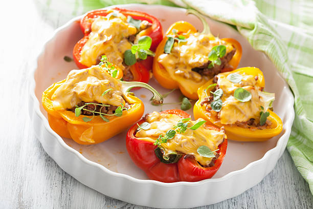 istock stuffed colorful peppers with meat cheese vegetables 481322050