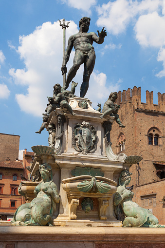 bronze fountain from the 16th century representing Roman god Neptune