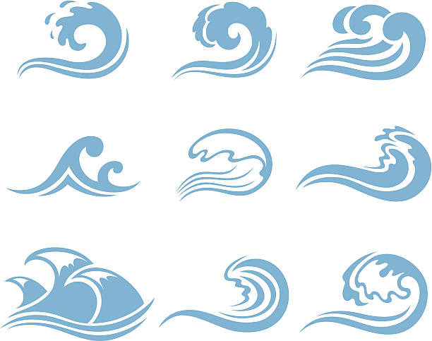 Set of waves Set of 9 waves design breaking wave stock illustrations