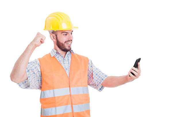 istock Angry builder ready to hit the phone 481326470
