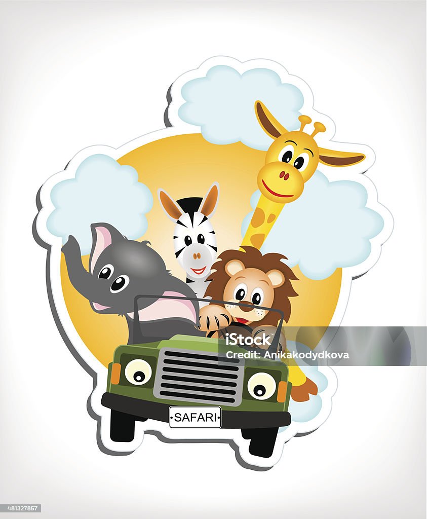 animals in a car giraffe, elephant, zebra and lion driving green car - vector kid illustration Car stock vector