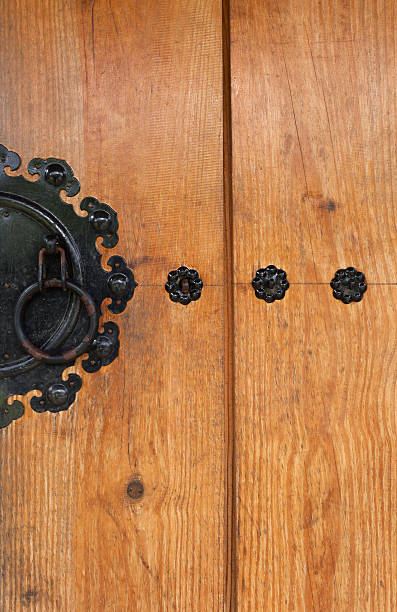 istock Closeup wooden door Korean design background 481328780