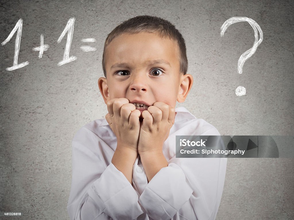 Confused Anxious Boy Trying To Solve Math Problem Stock Photo ...