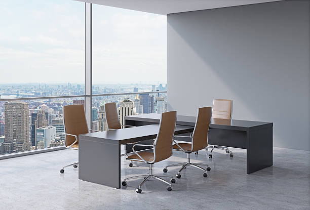 istock office interior with huge windows and New York panoramic view 481328980