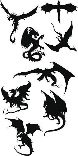 Vector illustration of Dragon silhouettes