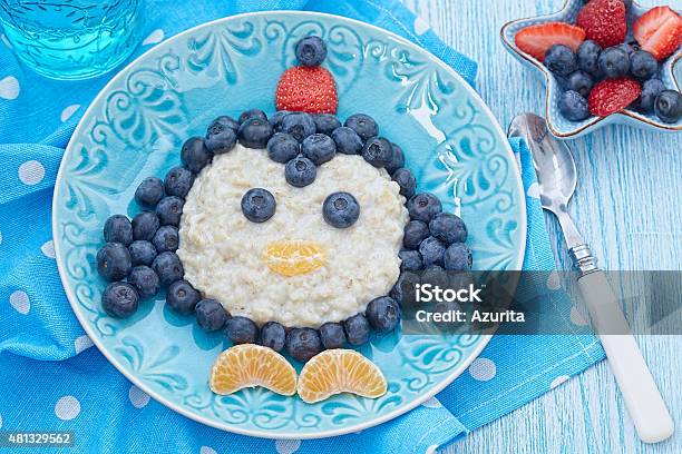 Kids Breakfast Porridge Stock Photo - Download Image Now - 2015, Blueberry, Breakfast