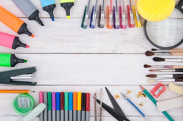 istock Stationery on a white wooden background. 481329642