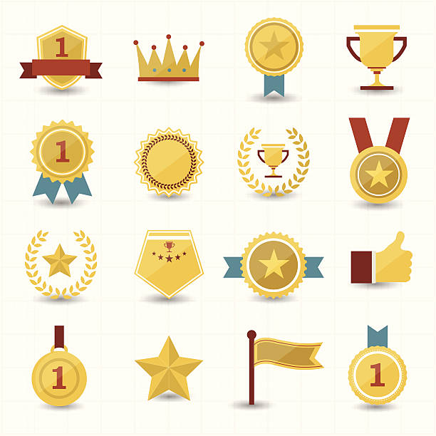 illustrations, cliparts, dessins animés et icônes de prix, trophée, icônes avec un arrière-plan blanc - medal ribbon incentive award
