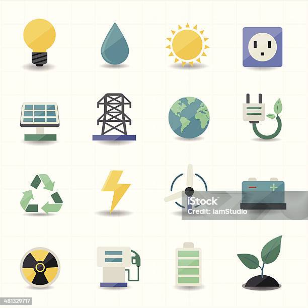 Ilustración de Iconos De Energía Fondo Blanco y más Vectores Libres de Derechos de Abanico - Abanico, Aficionado, Agua