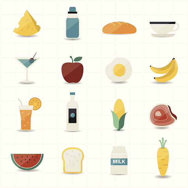 illustrations, cliparts, dessins animés et icônes de icônes de nourriture et de boisson avec un arrière-plan blanc - symbol computer icon carrot restaurant