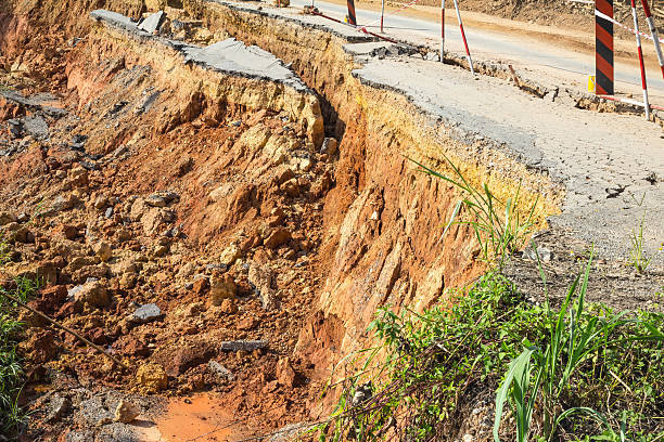 istock broken road by an earthquake or landslide 481330861