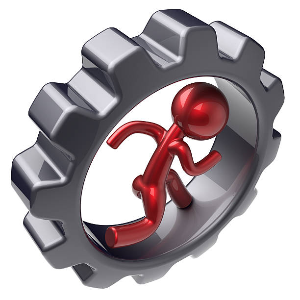 istock Running man character inside gearwheel rotate cogwheel 481334412