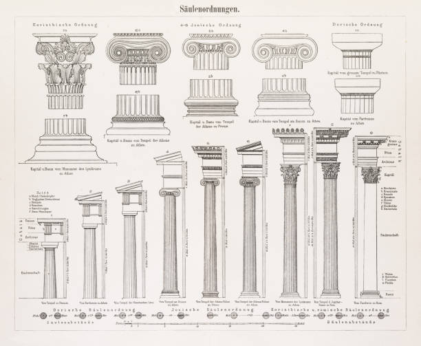 앤틱형 컬럼 판화 1896 - corinthian stock illustrations