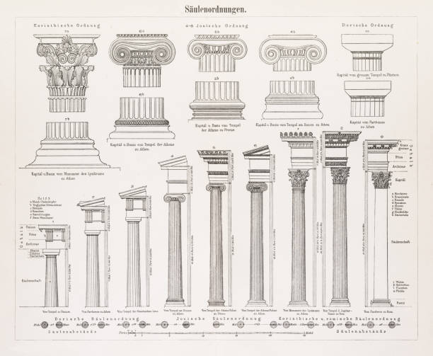 Antique columns engraving 1896 Antique columns engraving ionic stock illustrations