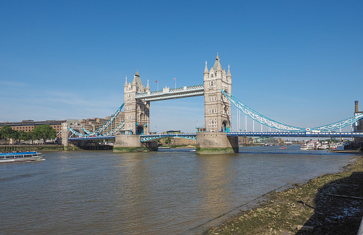 Tower Bridge on River Thames in London, UK