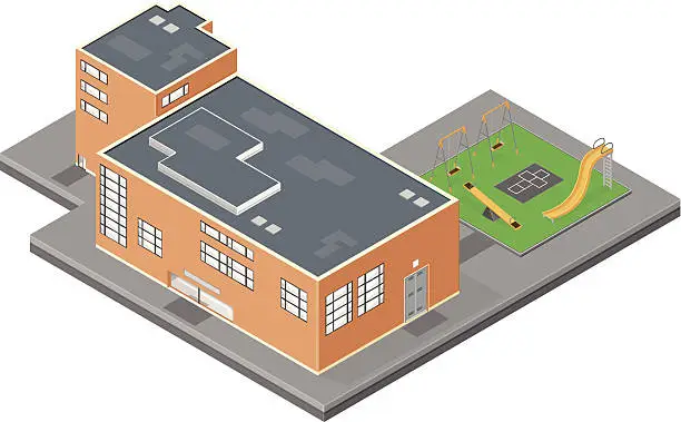 Vector illustration of Elementary School Building with playground