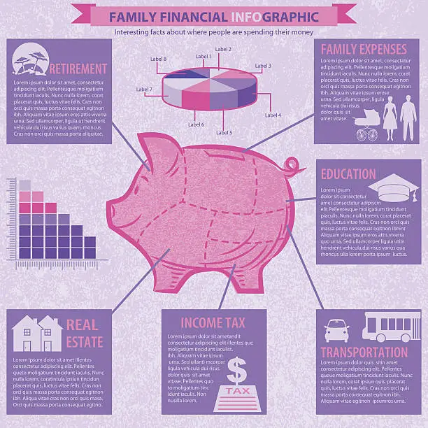 Vector illustration of Piggy Bank Financial Infographic Template
