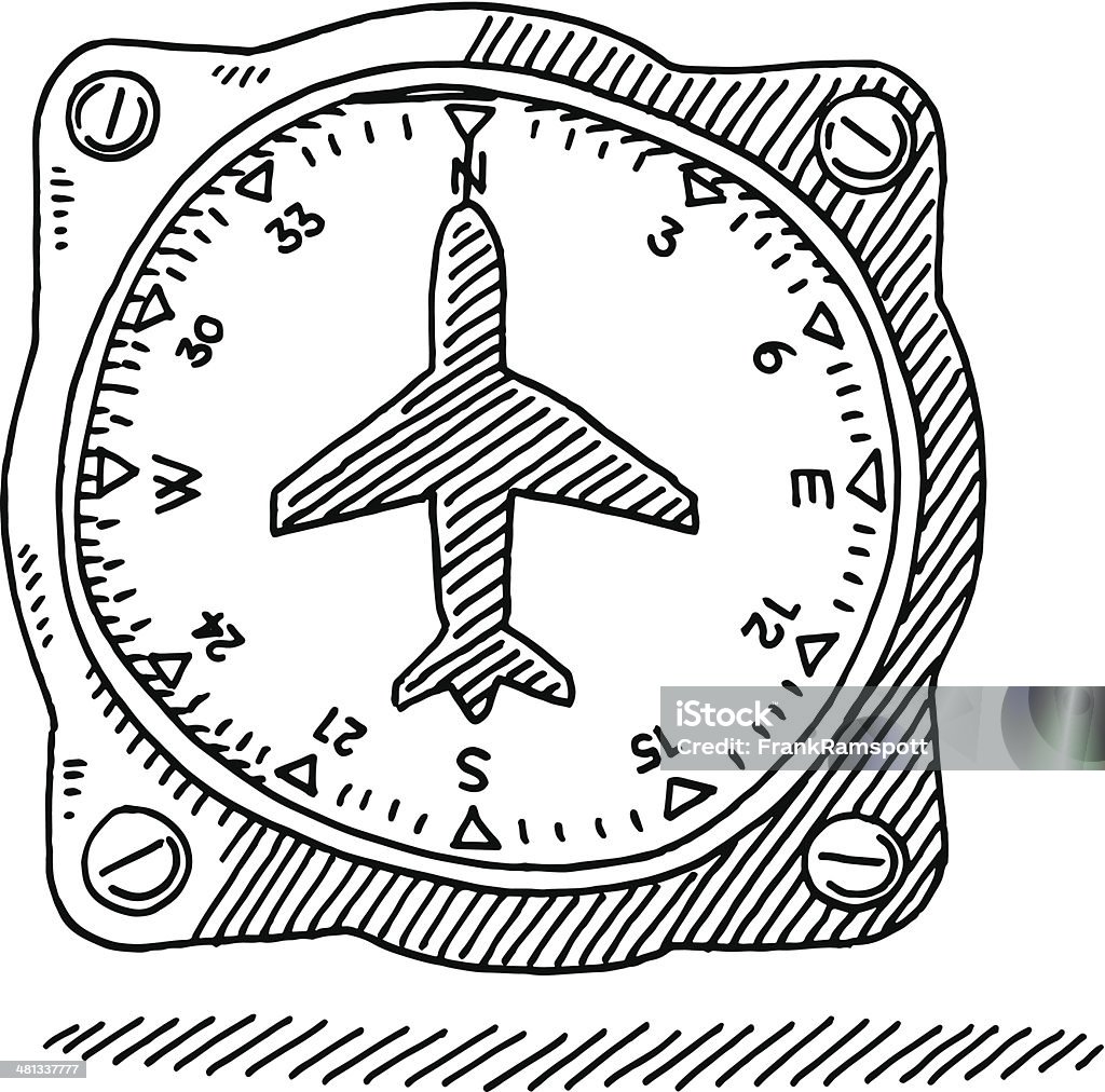 Airplane Compass Gauge Drawing Hand-drawn vector drawing of an Airplane Compass Gauge. Black-and-White sketch on a transparent background (.eps-file). Included files are EPS (v10) and Hi-Res JPG. Airplane stock vector