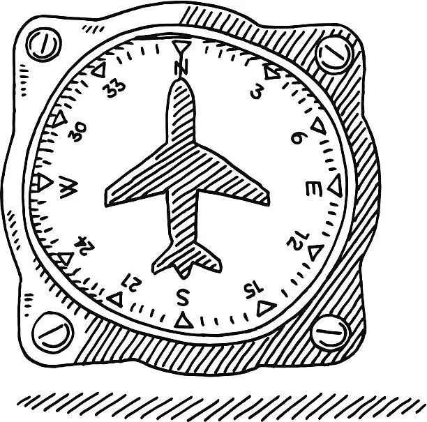 Vector illustration of Airplane Compass Gauge Drawing