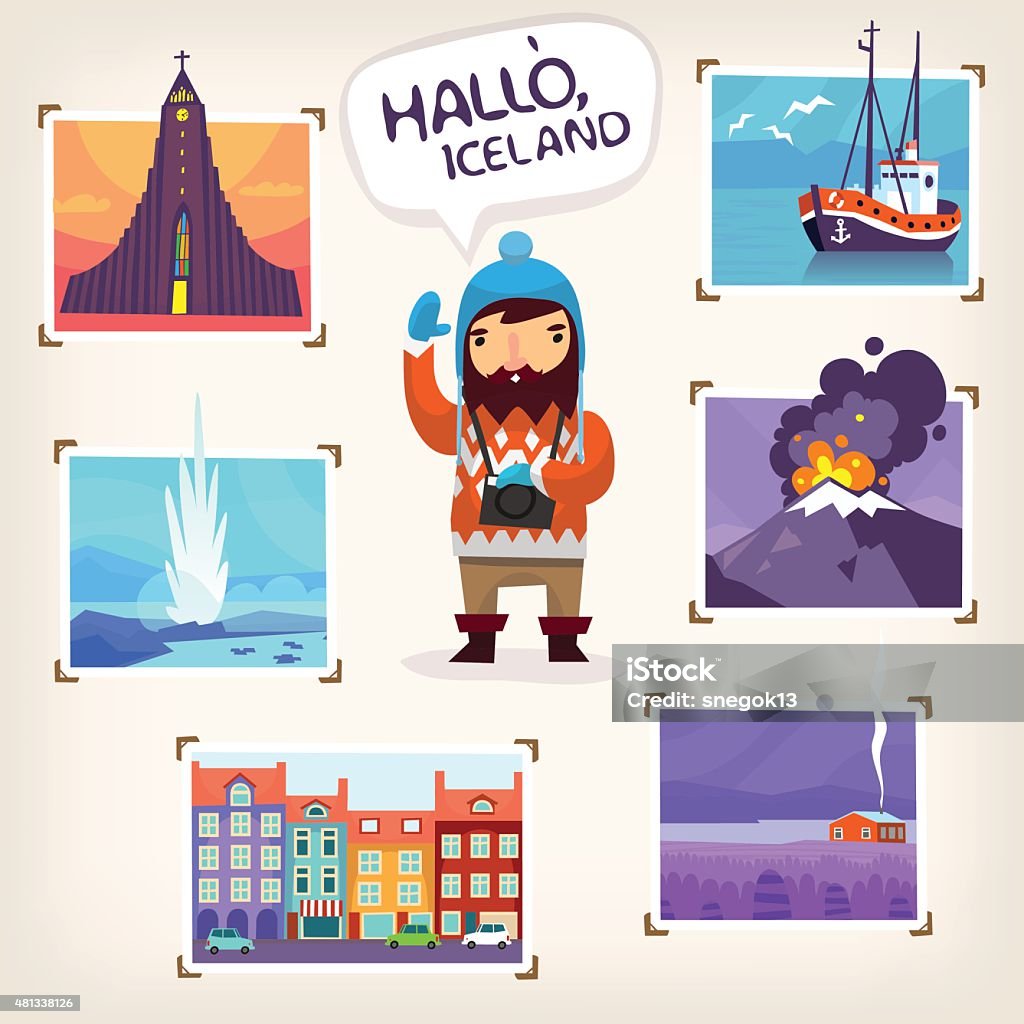 Iceland tourism Iceland tourist making pictures of famous Iceland sights and beautiful nature Arctic stock vector