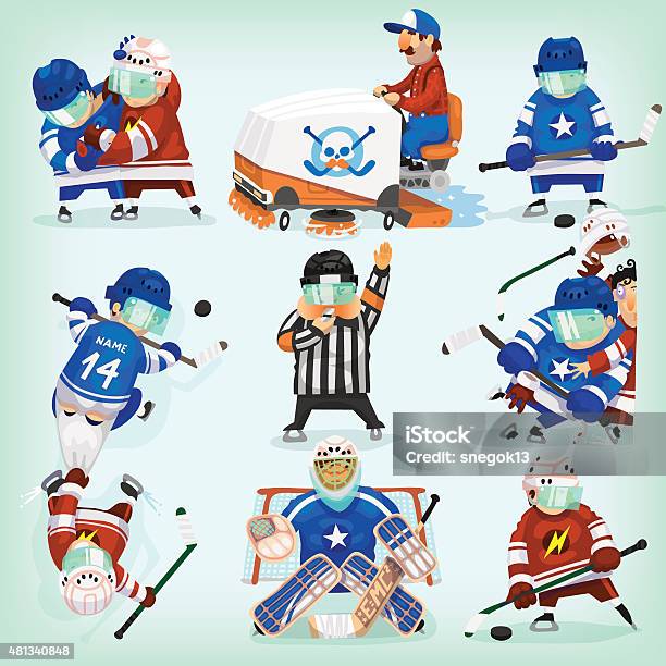 Set Of Hockey Players Stock Illustration - Download Image Now - Hockey, Ice Hockey, Referee