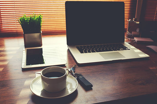 Digital tablet and green plant lying on the table