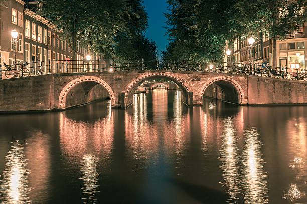 istock Night Amsterdam canals and seven bridges 481342408