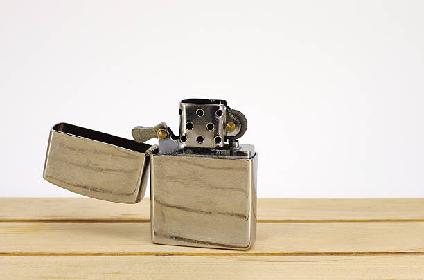 istock Silver metal lighter, zippo style lighter isolated on white background 481345914