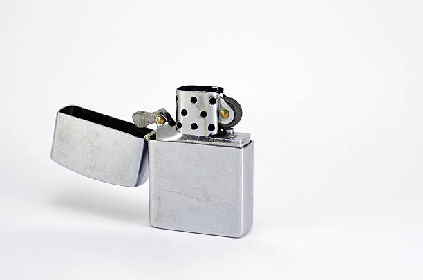 istock Silver metal lighter, zippo style lighter isolated on white background 481345924
