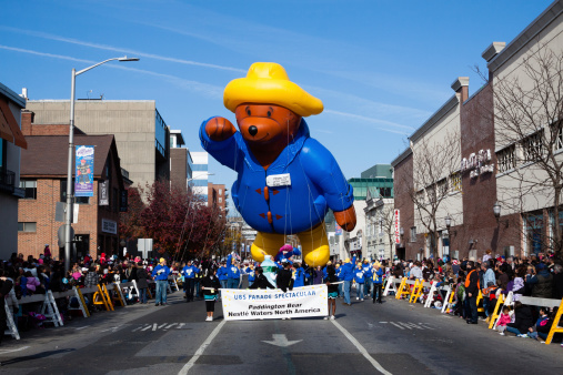 Stamford, CT, USA - November 18, 2012: The bear balloon is one of the many hot air balloons participating in the city of Stamford annual \