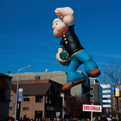 Stamford, CT, USA - November 18, 2012: The Popeye balloon is one of the many hot air balloons participating in the city of Stamford annual 