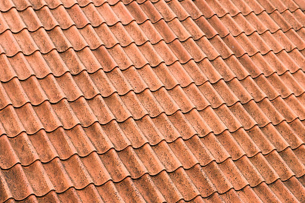 istock Old red roof tiles closeup 481349732