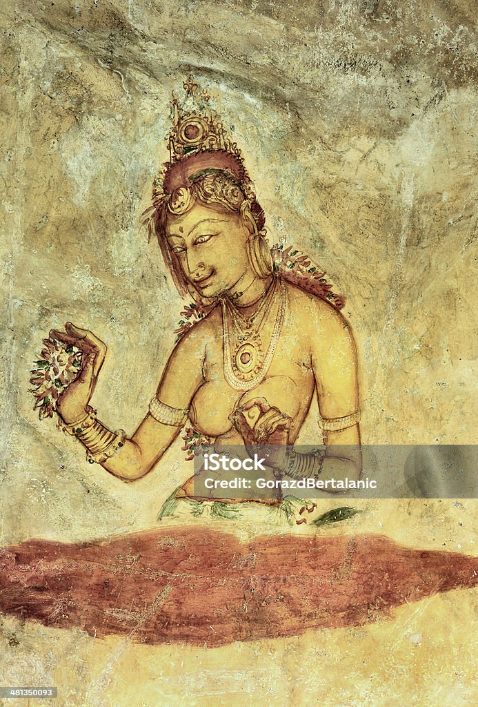 Höhle Fresco-Detailarbeit, Sigiriya, Sri Lanka - Lizenzfrei Alt Stock-Foto
