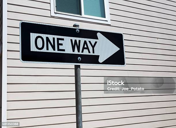 One Way Sign Stock Photo - Download Image Now - 2015, Arrow Symbol, Building Exterior