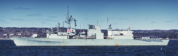 kriegsschiff panorama - battleship armed forces canada sunlight stock-fotos und bilder