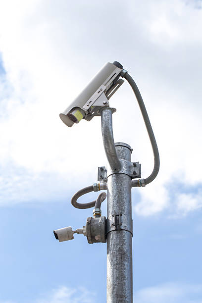 istock Outdoor CCTV Camera on the Pole with Blue Sky 481351068