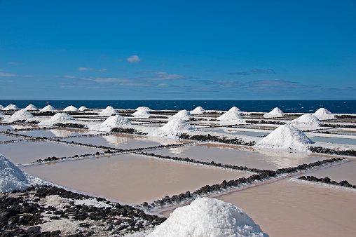 Spain, Canary Islands, La Palma (the South).  Salt pans of Fuencaliente near the Atlantic